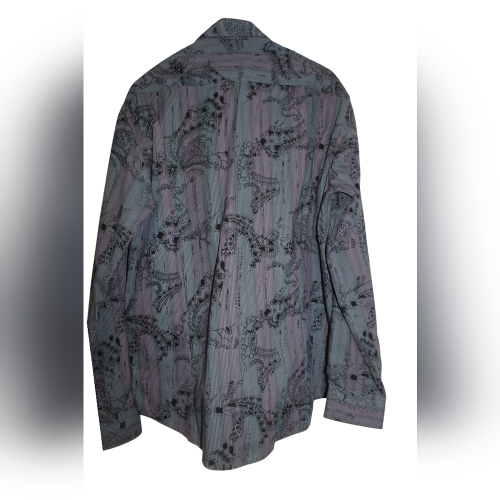 Eccolo Button Up Dress Shirt Black With Purple Undertone And Velvet Paisley Patt